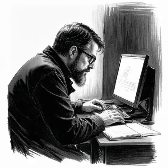 Team of three colleagues in discussion around a laptop at a modern office table