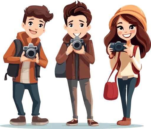 Team of three colleagues in discussion around a laptop at a modern office table