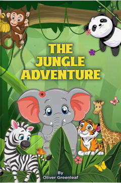 The Jungle Adventure children's picture book cover by Oliver Greenleaf, with friendly cartoon jungle animals