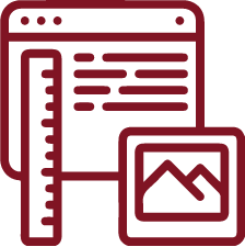 An icon of a web page with a ruler and image, symbolizing layout design and digital publishing interface