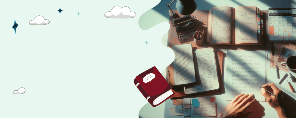 cta banner of book publishing landing page in which numbers of books is lying on a table